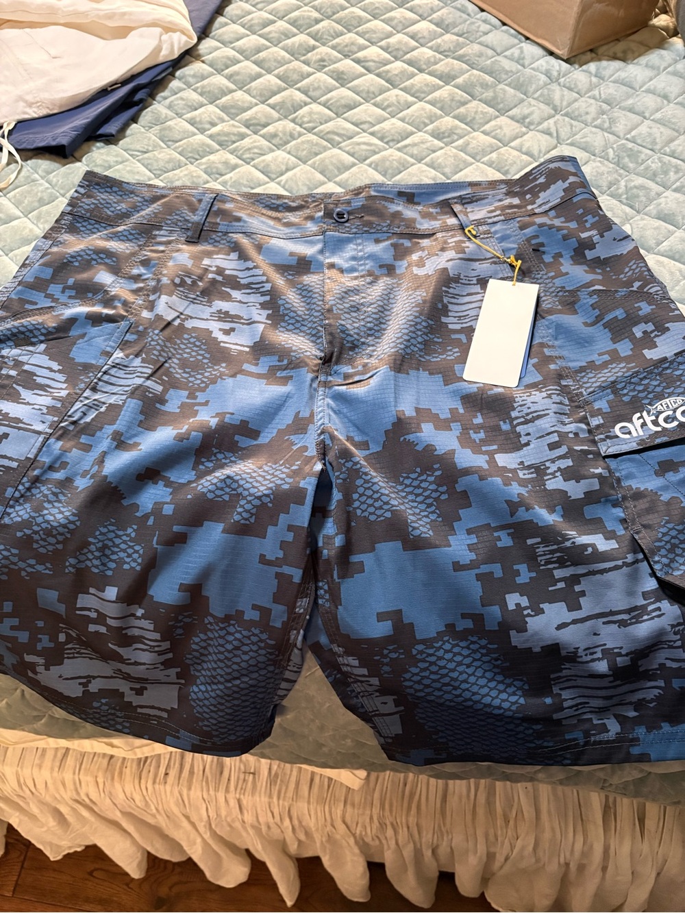 AFTCO Blue & Black Camo Cargo Shorts